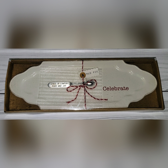 NWT Mud Pie xmas ceramic dish with serving utensil, hostess set, aprox 13.5"x5" - Picture 1 of 3